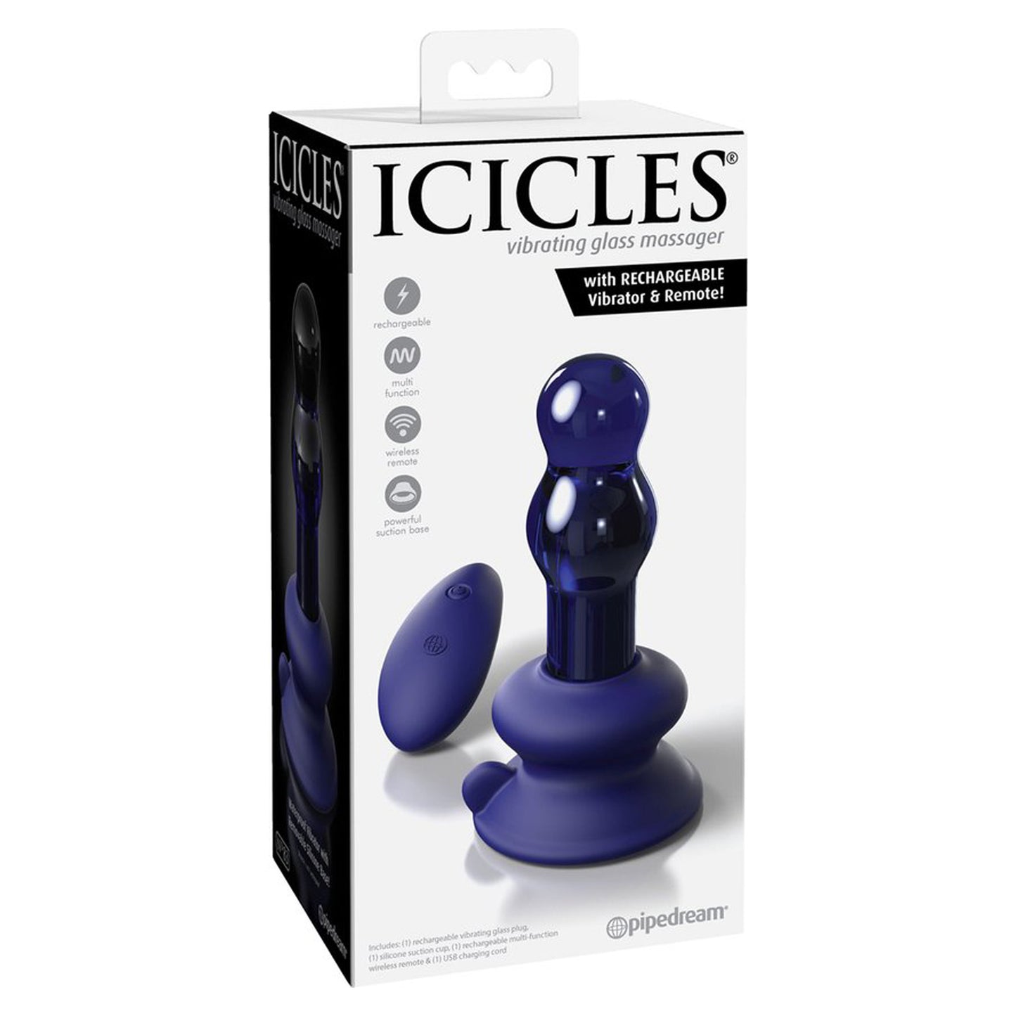 Icicles glazen anaalplug vibrerend met zuignap nr. 83
